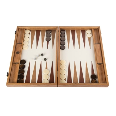 Backgammon en Cuir Imitation Crocodile Ivoire et Marron - Jeu de Luxe avec Pions en Nacre