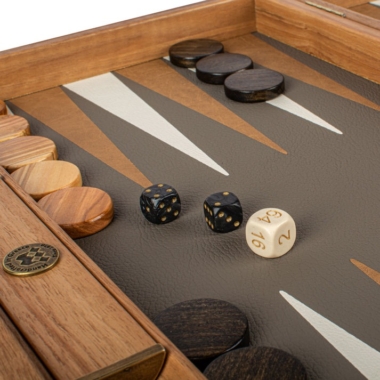 Backgammon Premium en Cuir Effet Peau de Serpent Gris et Beige