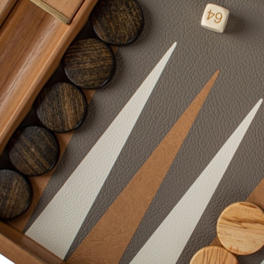 Backgammon Premium en Cuir Effet Peau de Serpent Gris et Beige