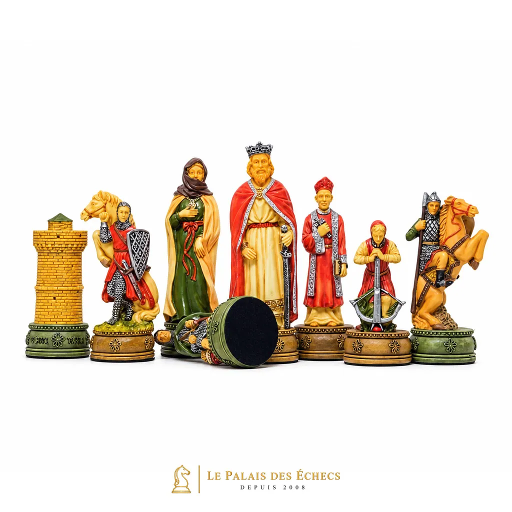 Pièces du jeu d'échecs Camelot en résine peinte, personnages médiévaux et tour