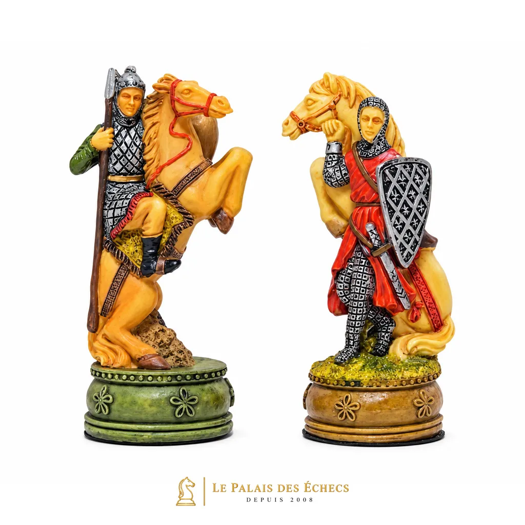 Cavaliers du jeu d'échecs Camelot, chevaliers en armure montés à cheval