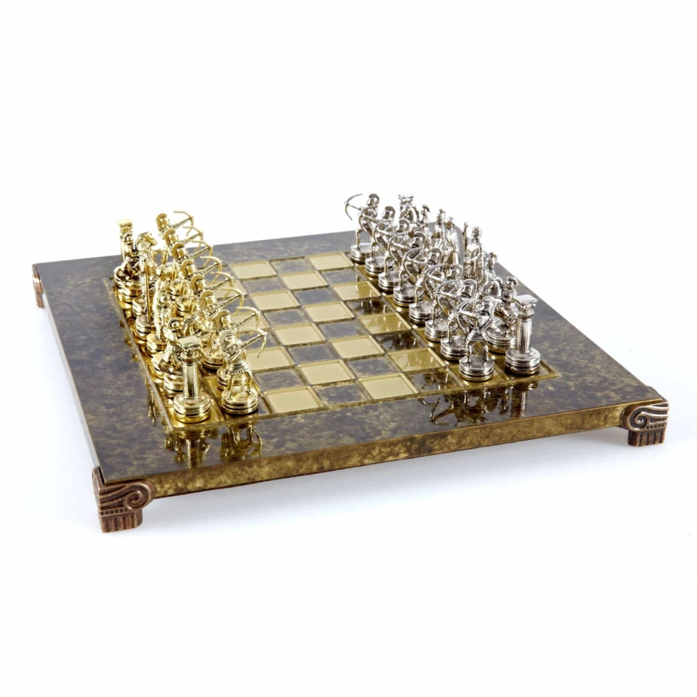 Petit Echiquier et Jeu d'Echecs en Métal - Archers Grecs