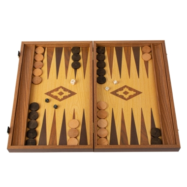 Backgammon Réplique Bois Chêne-Noyer avec Racks Latéraux