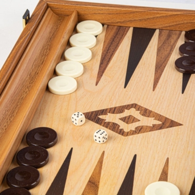 Backgammon Réplique Bois Chêne-Noyer avec Racks Latéraux