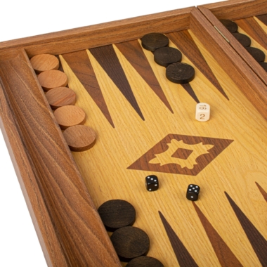 Backgammon Réplique Bois Chêne-Noyer avec Racks Latéraux