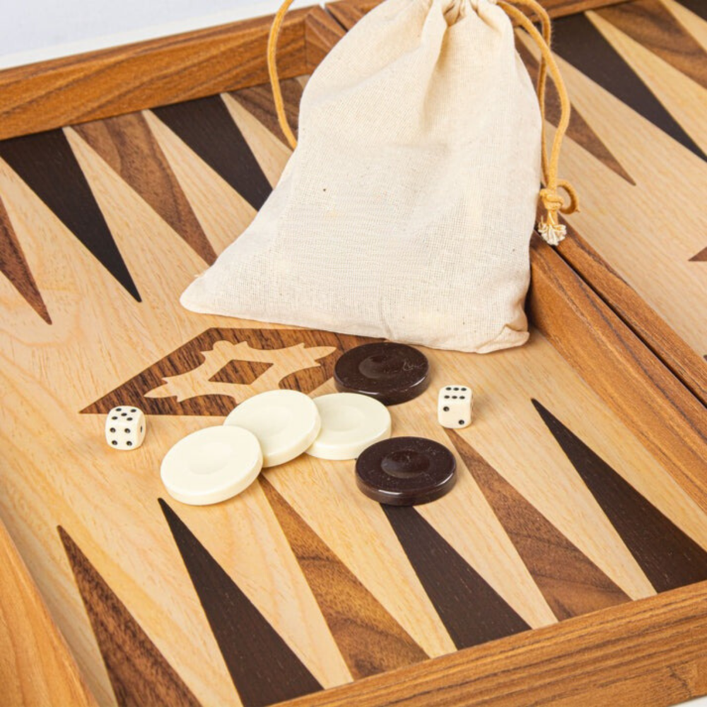 Backgammon Réplique Bois Chêne-Noyer avec Racks Latéraux