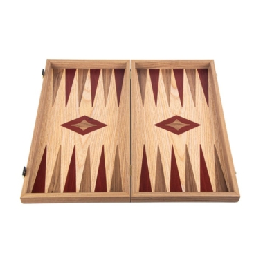 Backgammon en Bois d'Acajou et Chêne – Jeu avec Pions Marbrés et Gobelets en Plastique