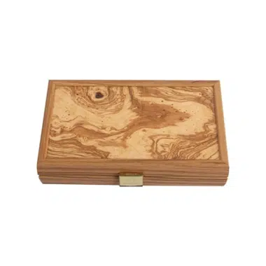 Petit Backgammon de Voyage en Loupe d'Olivier avec Jetons en Bois d'Olivier