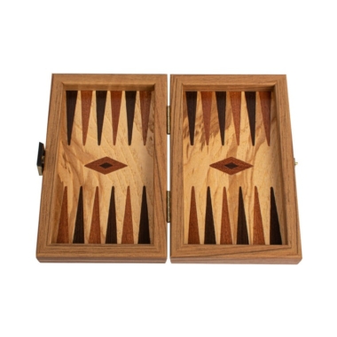 Petit Backgammon de Voyage en Loupe d'Olivier avec Jetons en Bois d'Olivier