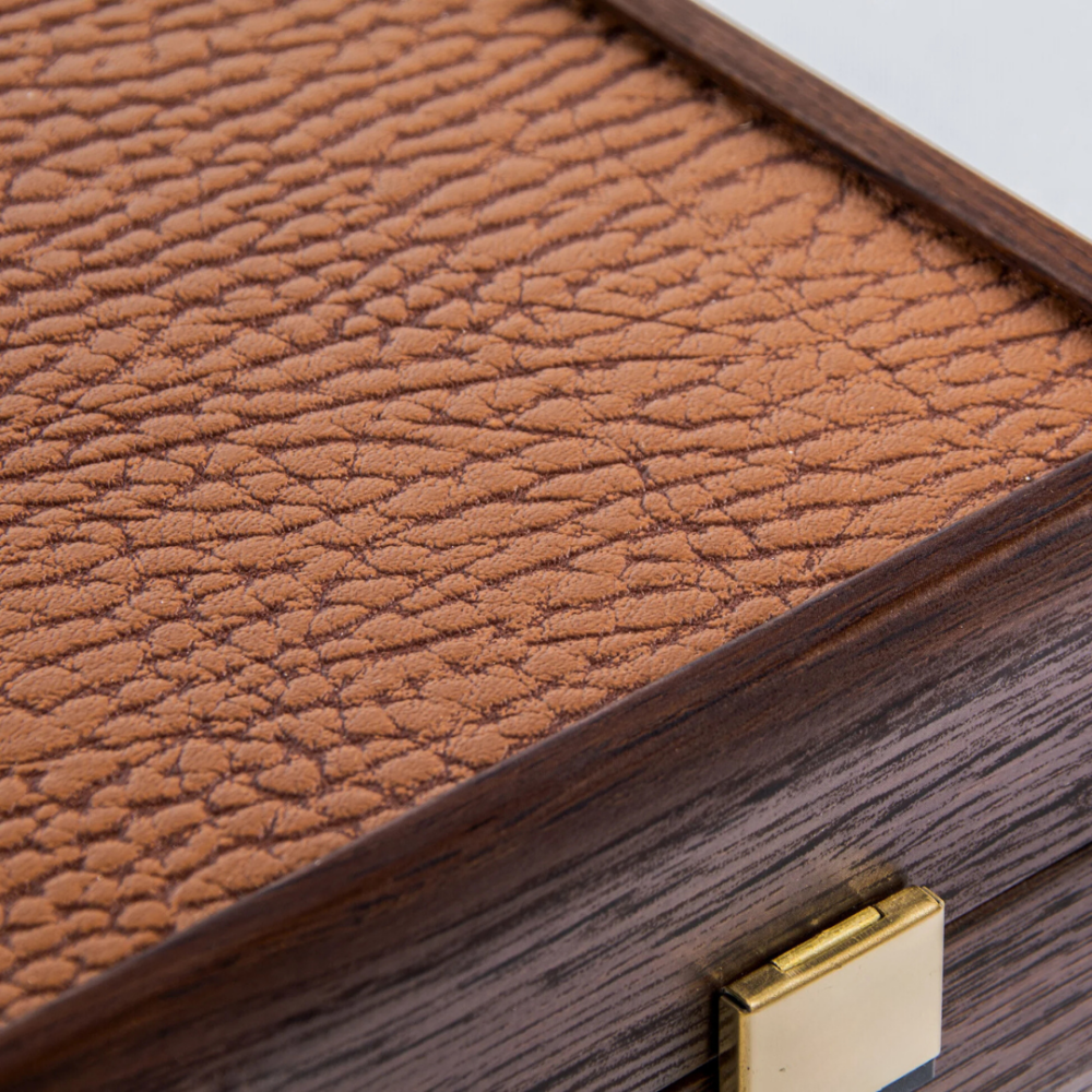 Ensemble de Backgammon en Similicuir Marron Caramel