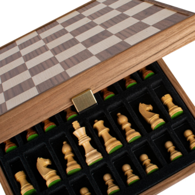 Jeu d'Échecs Artisanat en Noyer avec Pièces Staunton Lestées - 35x35 cm