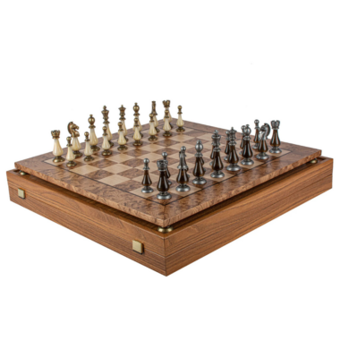 Ensemble d’Échecs en Loupe de Noyer – 50x50 cm