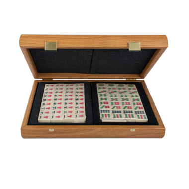 Ensemble de Tuiles de Mahjong dans un Coffret en Bois de Noyer