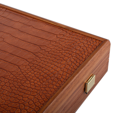 Ensemble de Backgammon en Similicuir Crocodile Caramel Rustique et Ivoire