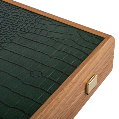 Ensemble de Backgammon en Similicuir Crocodile - Vert, Mocha et Ivoire