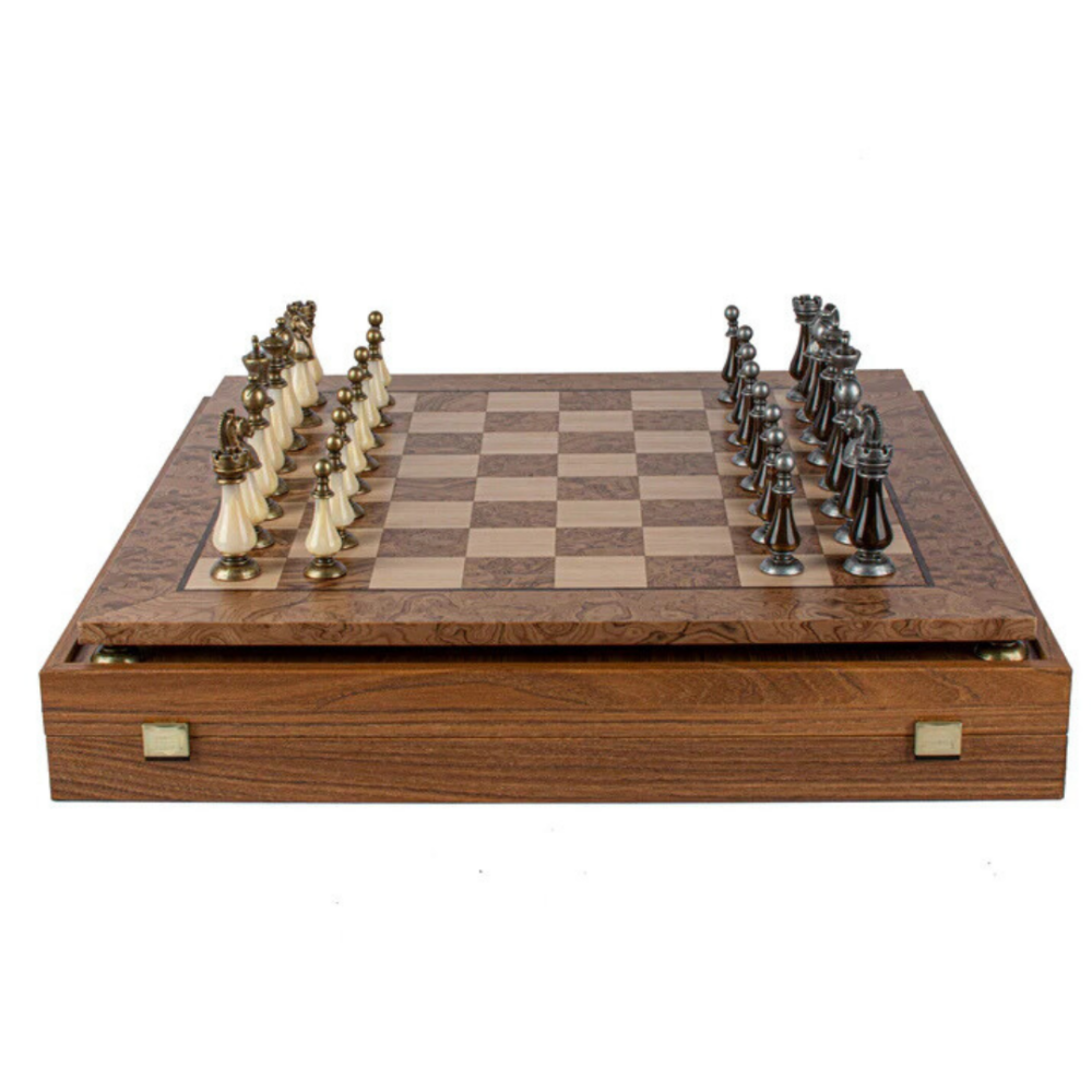 Ensemble d’Échecs en Loupe de Noyer – 50x50 cm