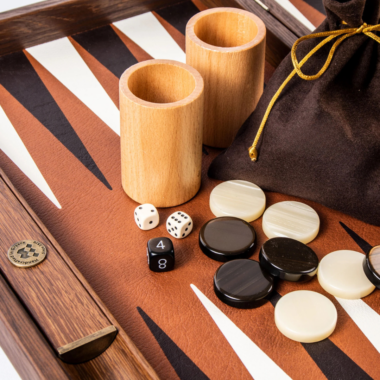 Ensemble de Backgammon en Similicuir Marron Caramel