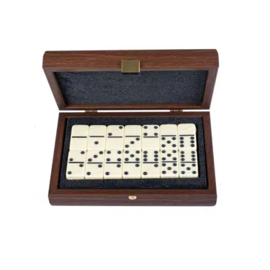 Ensemble de Dominos en Cuir Tressé Marron avec Coffret en Bois