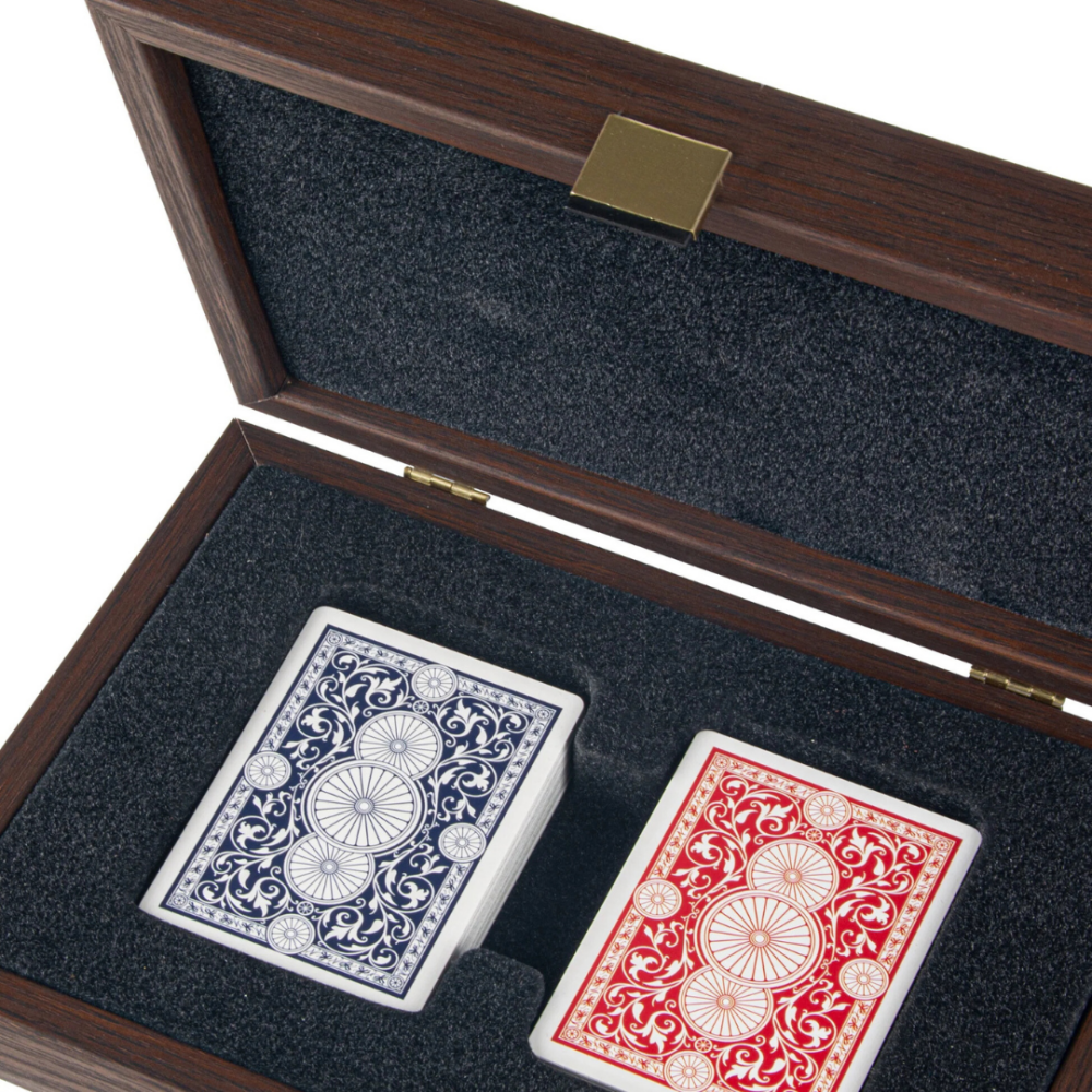 Jeu de Cartes avec Coffret en Bois Noyer Californien