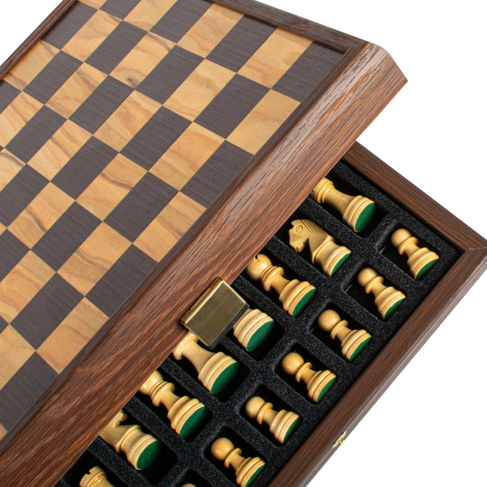 Jeu d'Échecs Artisan en Loupe d'Olivier - 27x27 cm