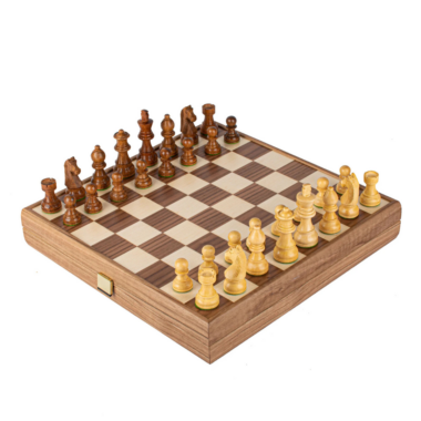 Jeu d'Échecs Artisanat en Noyer avec Pièces Staunton Lestées - 35x35 cm