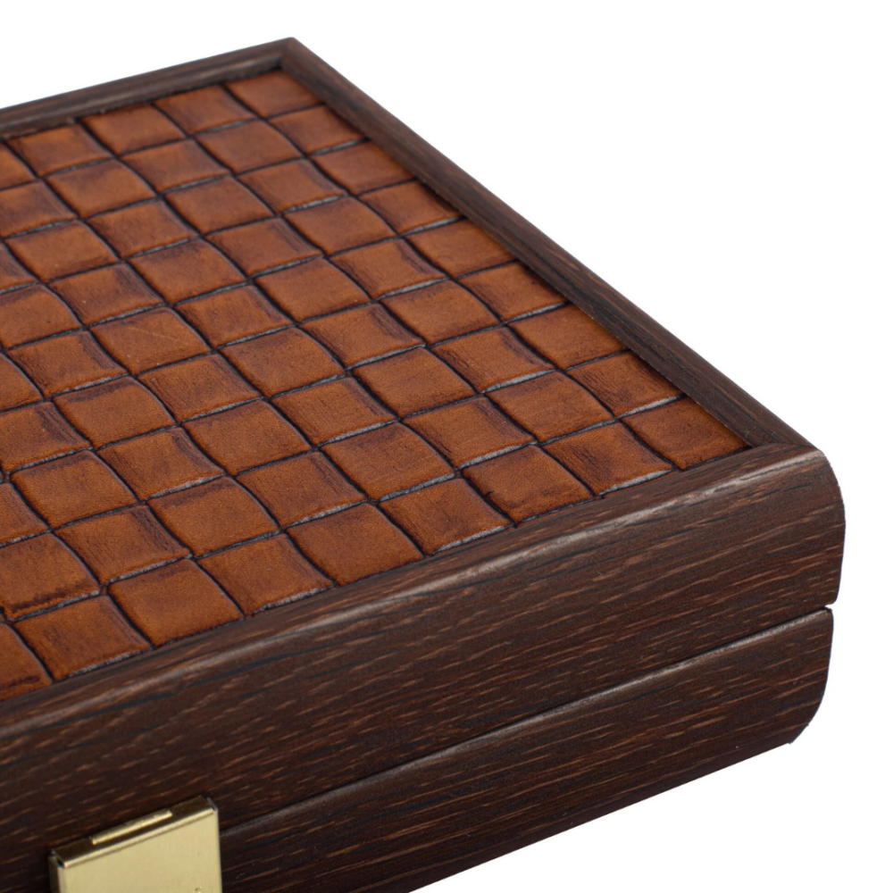 Ensemble de Dominos en Cuir Tressé Marron avec Coffret en Bois