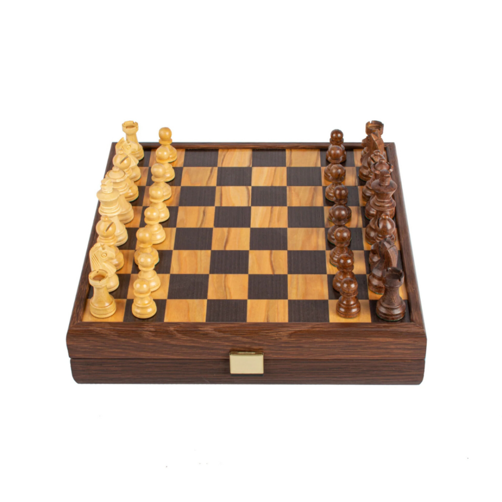 Jeu d'Échecs Artisan en Loupe d'Olivier - 27x27 cm