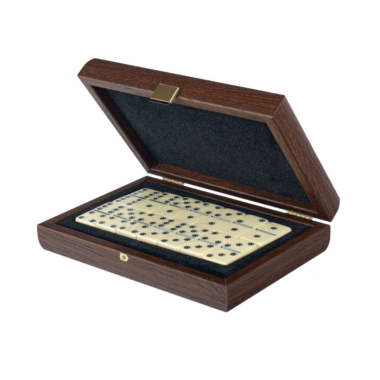 Ensemble de Dominos en Cuir Tressé Marron avec Coffret en Bois