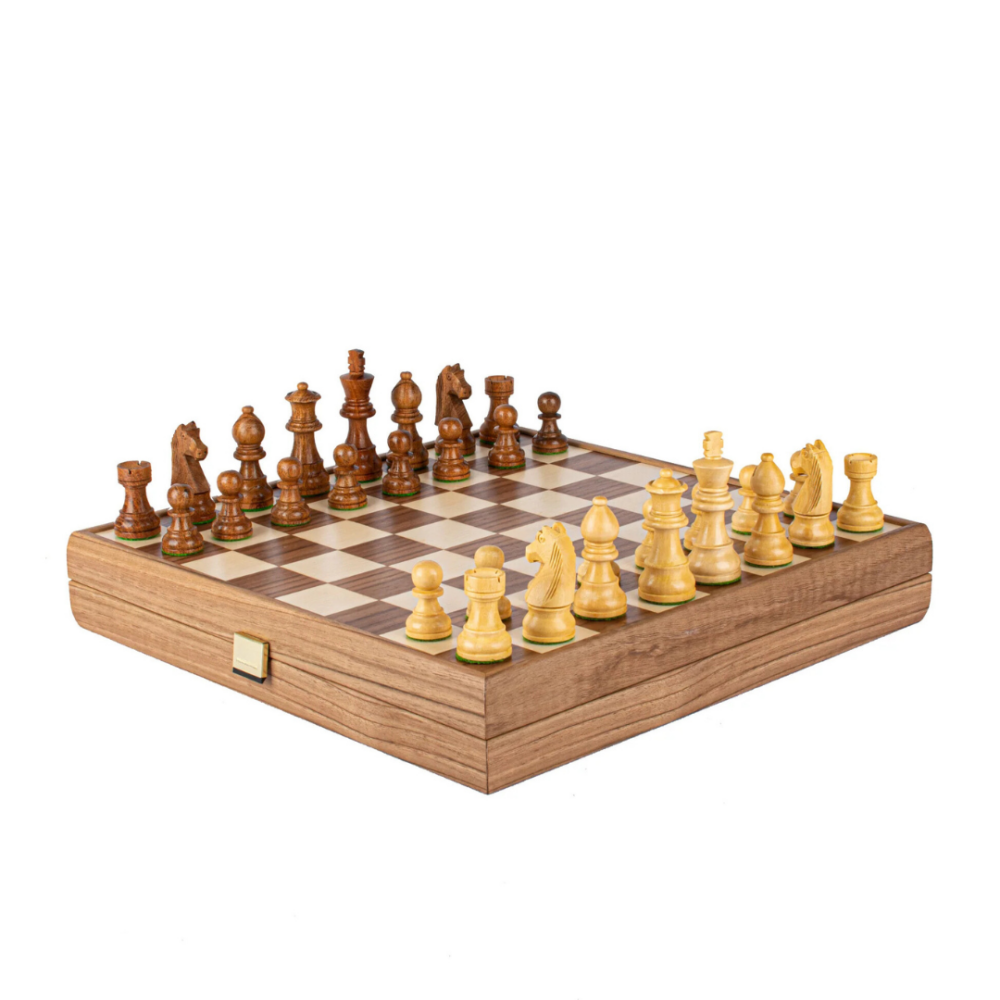 Jeu d'Échecs Artisanat en Noyer avec Pièces Staunton Lestées - 35x35 cm