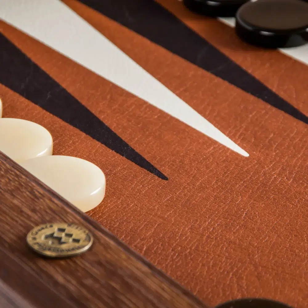 Ensemble de Backgammon en Similicuir Marron Caramel