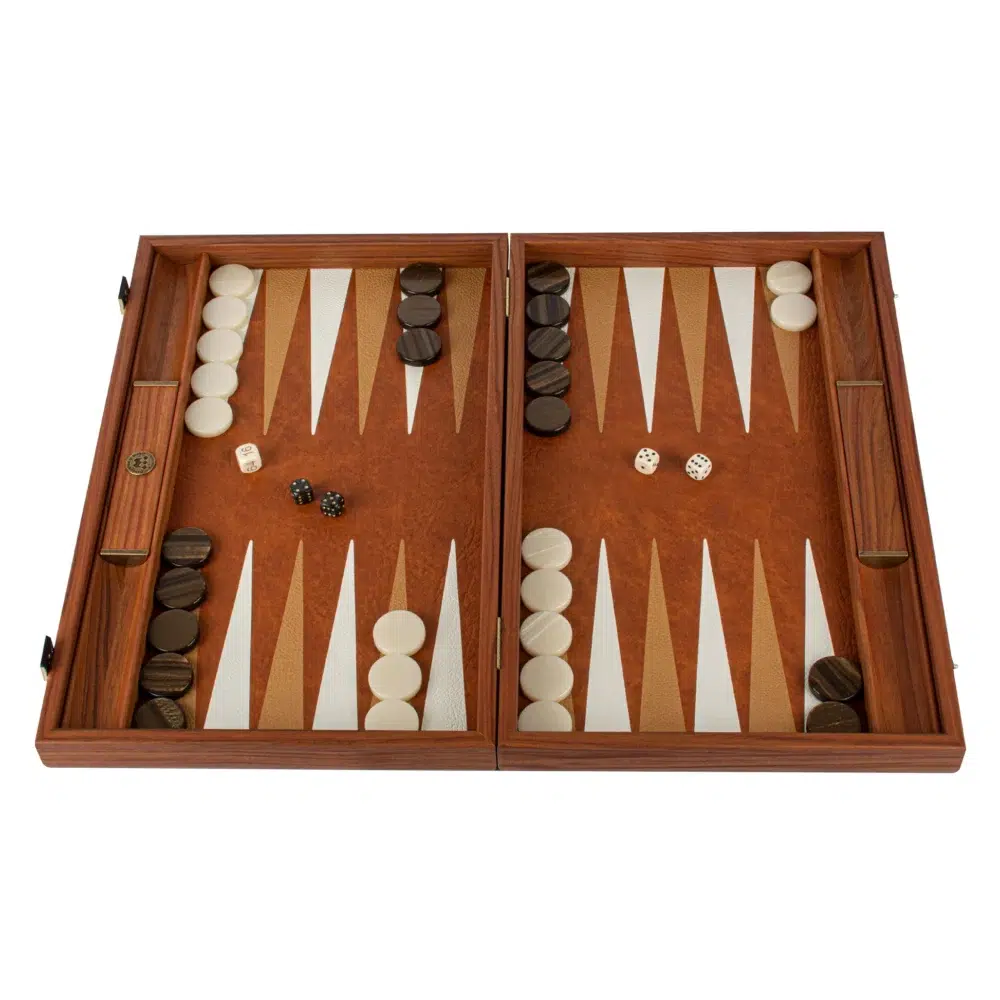 Ensemble de Backgammon en Similicuir Crocodile Caramel Rustique et Ivoire