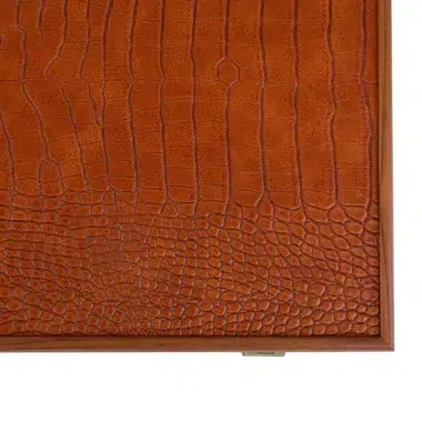 Ensemble de Backgammon en Similicuir Crocodile Caramel Rustique et Ivoire