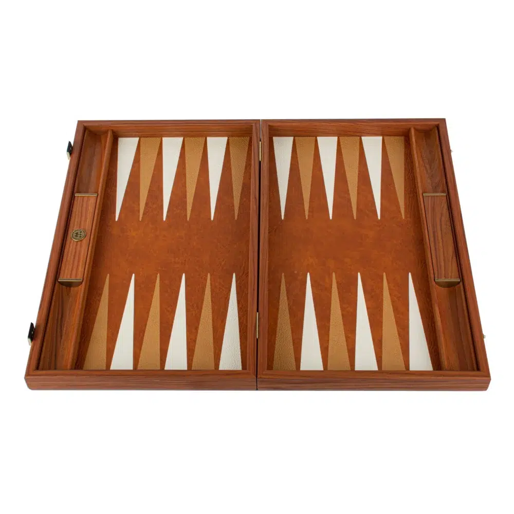 Ensemble de Backgammon en Similicuir Crocodile Caramel Rustique et Ivoire