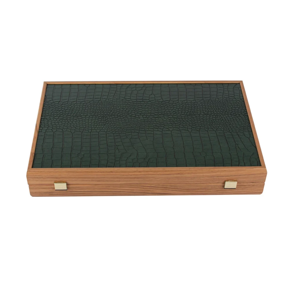 Ensemble de Backgammon en Similicuir Crocodile - Vert, Mocha et Ivoire