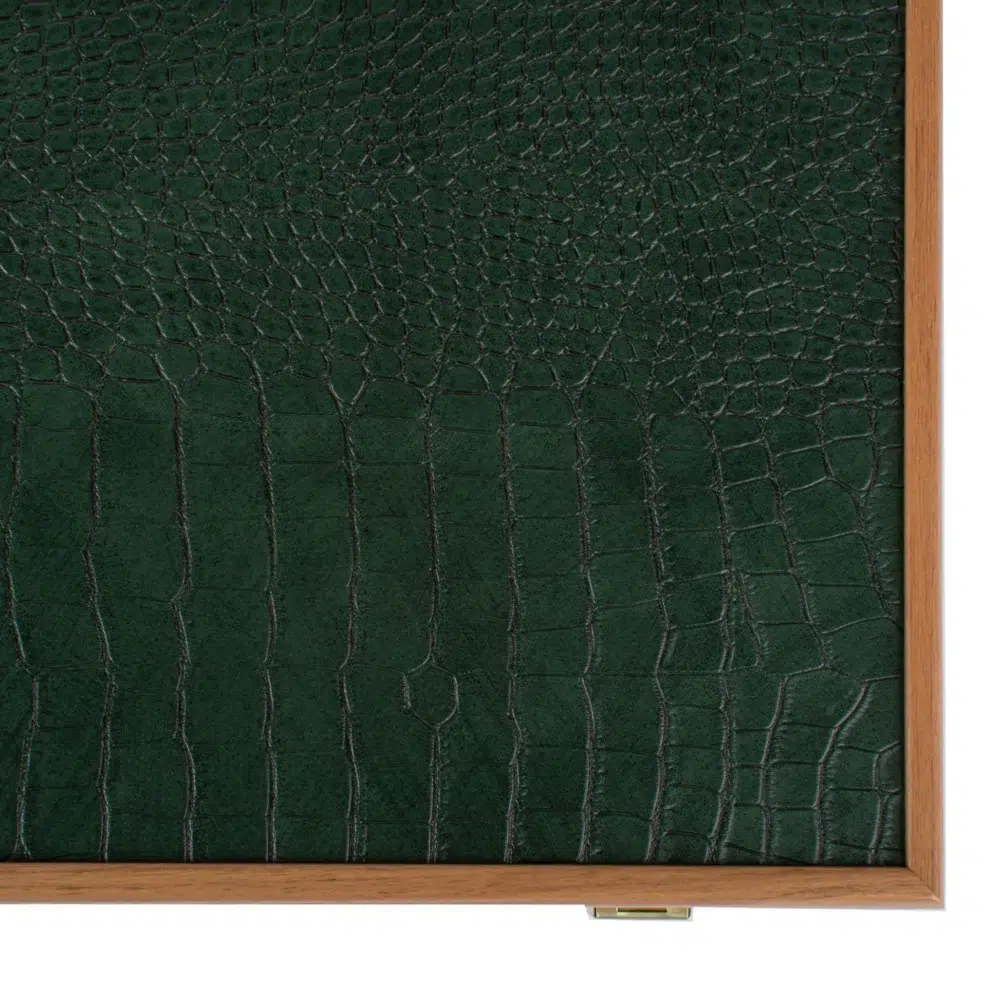 Ensemble de Backgammon en Similicuir Crocodile - Vert, Mocha et Ivoire