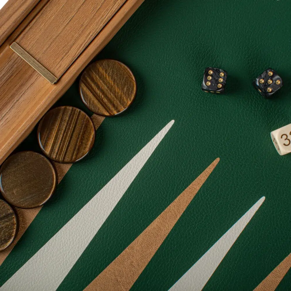 Ensemble de Backgammon en Similicuir Crocodile - Vert, Mocha et Ivoire