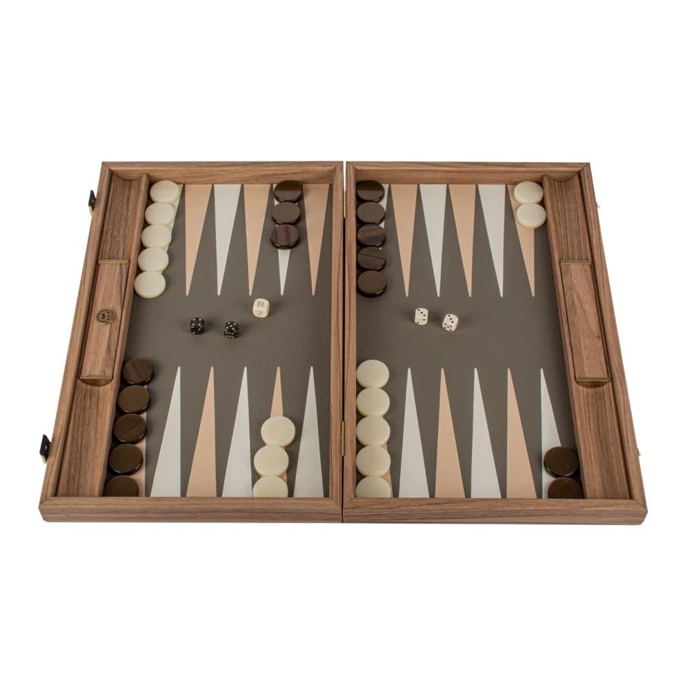 Ensemble de Backgammon en Similicuir Crocodile - Gris Beige, Ivoire et Sable