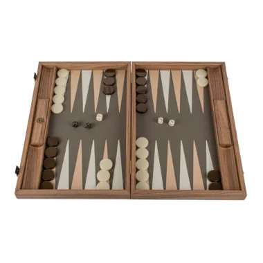 Ensemble de Backgammon en Similicuir Crocodile - Gris Beige, Ivoire et Sable