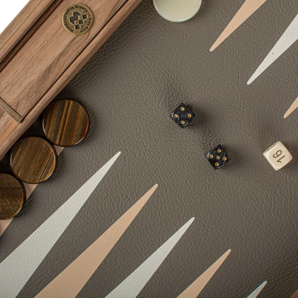 Ensemble de Backgammon en Similicuir Crocodile - Gris Beige, Ivoire et Sable