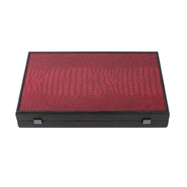 Ensemble de Backgammon en Similicuir Crocodile Rouge Bourgogne, Noir et Blanc