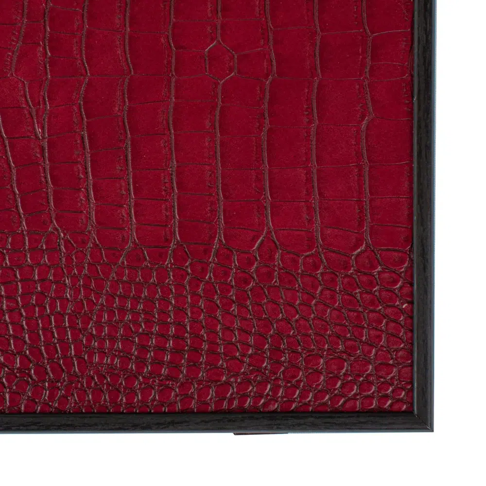 Ensemble de Backgammon en Similicuir Crocodile Rouge Bourgogne, Noir et Blanc