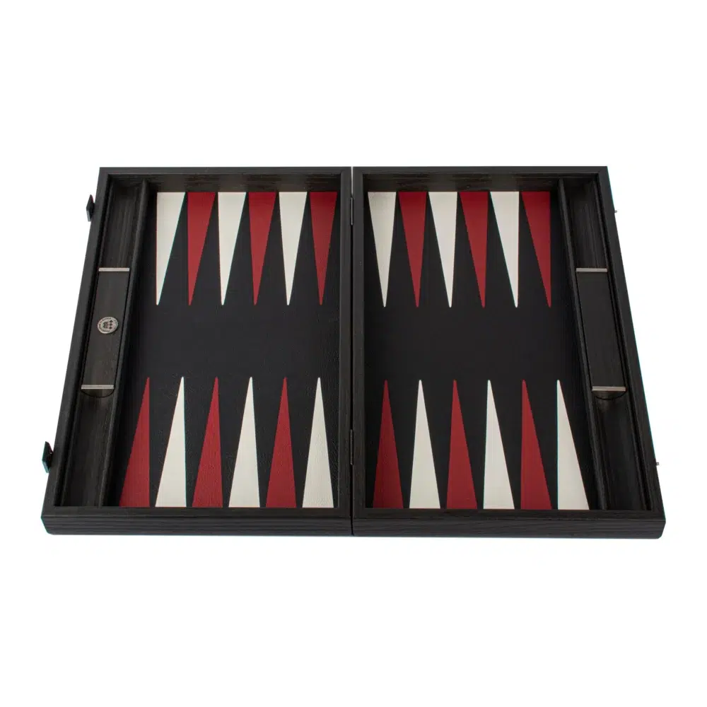 Ensemble de Backgammon en Similicuir Crocodile Rouge Bourgogne, Noir et Blanc