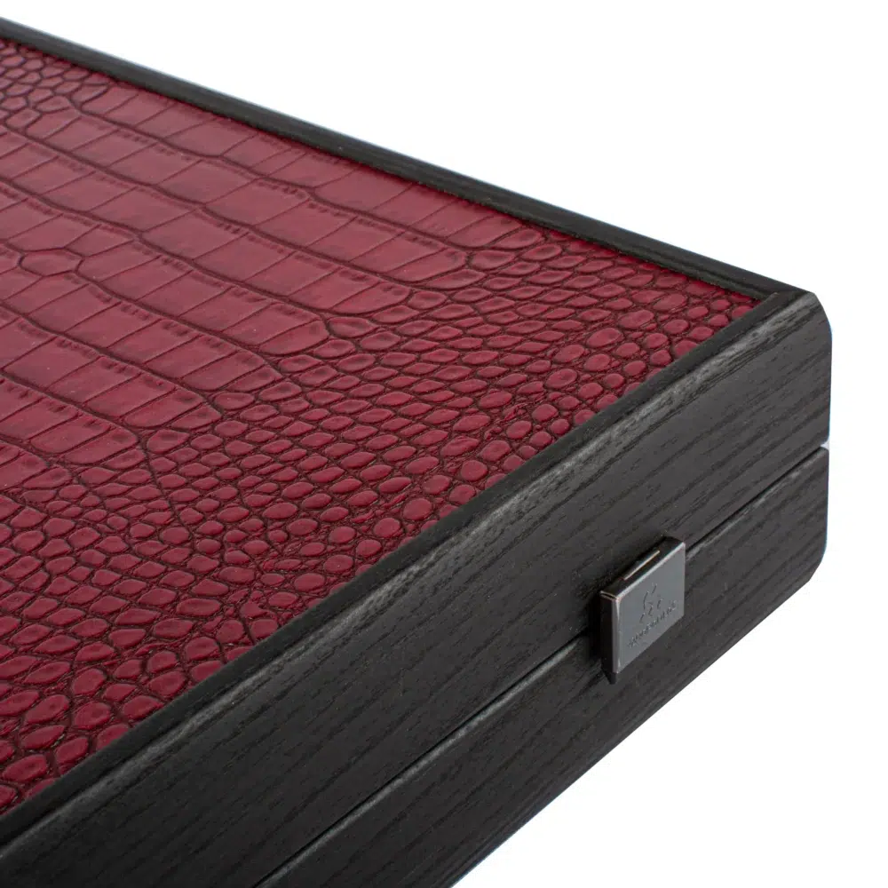 Ensemble de Backgammon en Similicuir Crocodile Rouge Bourgogne, Noir et Blanc