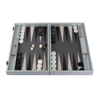 Ensemble de Backgammon en Similicuir Design Futuriste - Argent, Noir & Blanc