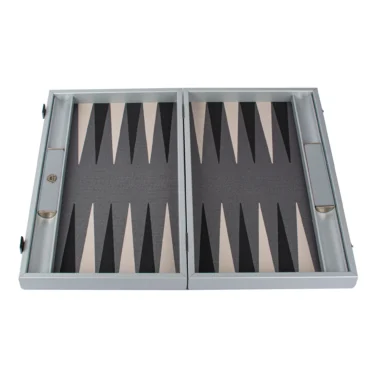 Ensemble de Backgammon en Similicuir Design Futuriste - Argent, Noir & Blanc