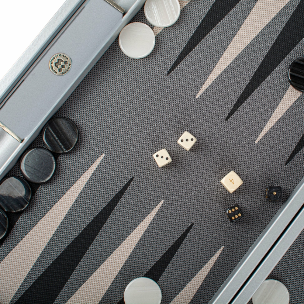 Ensemble de Backgammon en Similicuir Design Futuriste - Argent, Noir & Blanc