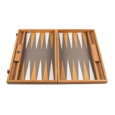 Ensemble de Backgammon en Similicuir Gris Beige Autruche