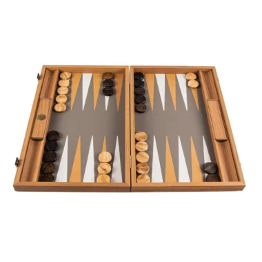 Ensemble de Backgammon en Similicuir Gris Beige Autruche