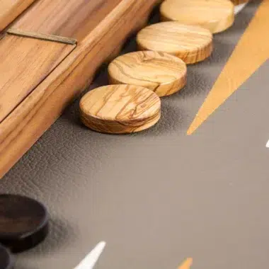 Ensemble de Backgammon en Similicuir Gris Beige Autruche