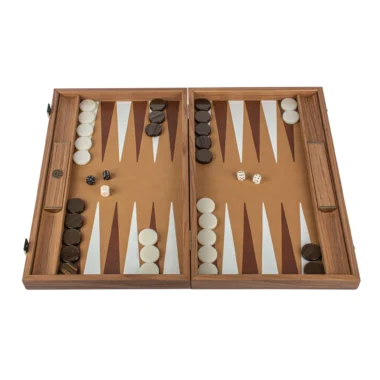 Ensemble de Backgammon en Similicuir Serpent Ivoire, Blanc et Marron Foncé